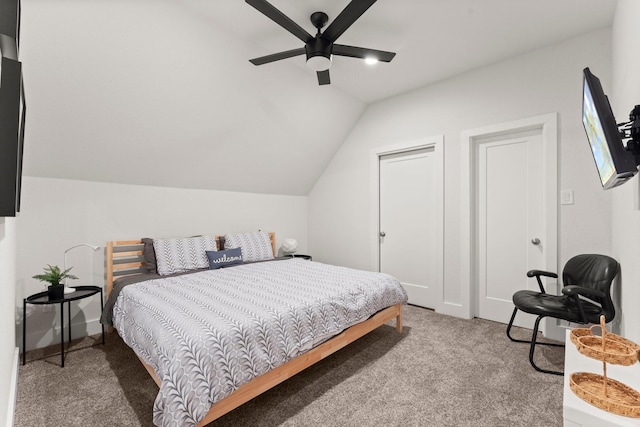 22 Mayapple Blossom Pl, Tomball, TX 77375 - bedroom with vaulted ceiling, carpet, and ceiling fan