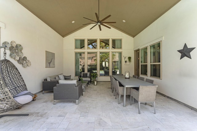 22 Mayapple Blossom Pl, Tomball, TX 77375 - view of patio featuring outdoor lounge area, ceiling fan, and outdoor dining space