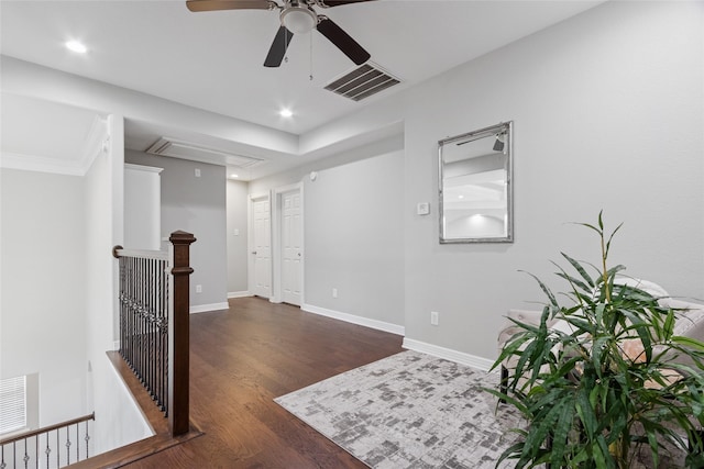4511 Palo Pinto Dr, Houston, TX 77041 - corridor featuring attic access, an upstairs landing, wood finished floors, and recessed lighting