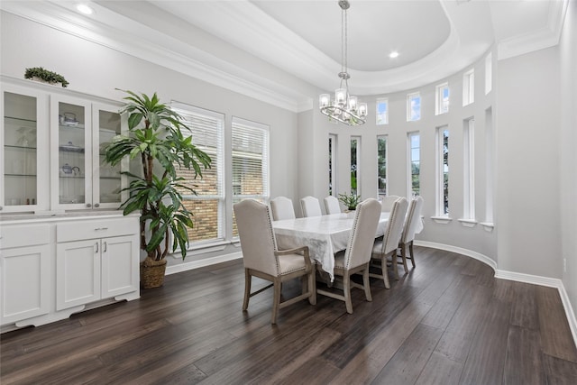4511 Palo Pinto Dr, Houston, TX 77041 - dining room featuring dark wood-style flooring, a chandelier, recessed lighting, and ornamental molding