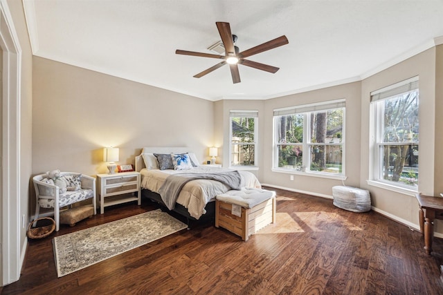 3919 Park Circle Way, Houston, TX 77059 - bedroom with dark wood-style flooring, ceiling fan, and ornamental molding
