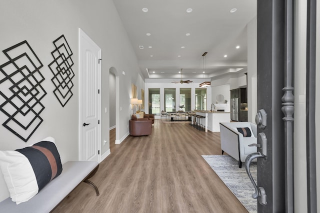 2172 Greentree Dr, Huntsville, TX 77340 - entrance foyer featuring light wood-type flooring, recessed lighting, and a ceiling fan