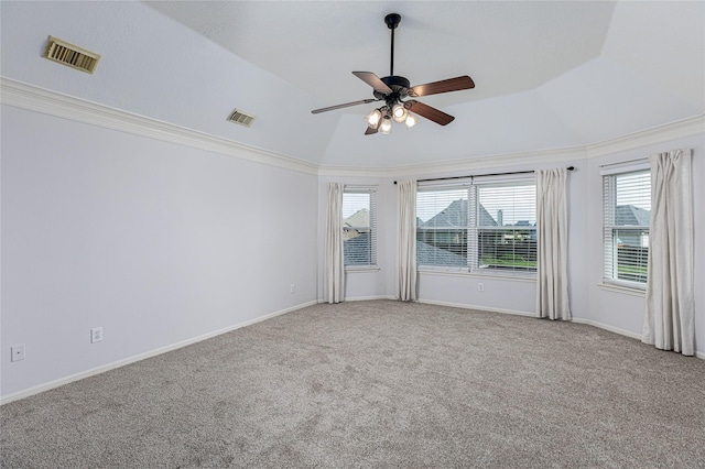 1526 Pecan Crossing Dr, Richmond, TX 77406 - carpeted empty room featuring ceiling fan, crown molding, and vaulted ceiling
