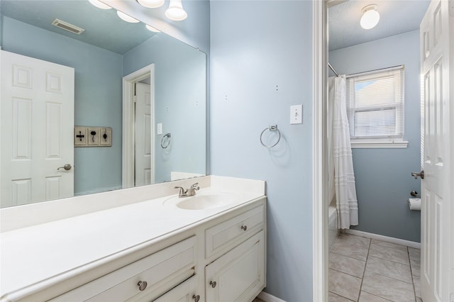 1526 Pecan Crossing Dr, Richmond, TX 77406 - full bathroom with vanity, shower / tub combo with curtain, and tile patterned flooring