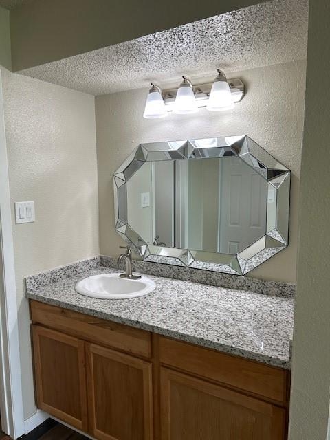 10555 Turtlewood Ct Unit 2111, Houston, TX 77072 - bathroom with vanity, a textured wall, and a textured ceiling