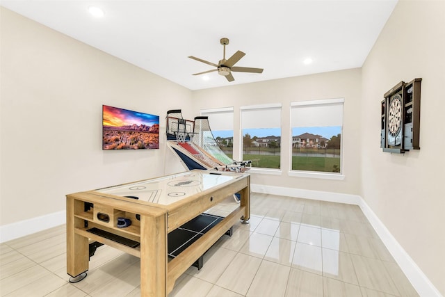 19303 Tree Canopy Ct, Cypress, TX 77433 - playroom featuring ceiling fan, light tile patterned flooring, and recessed lighting