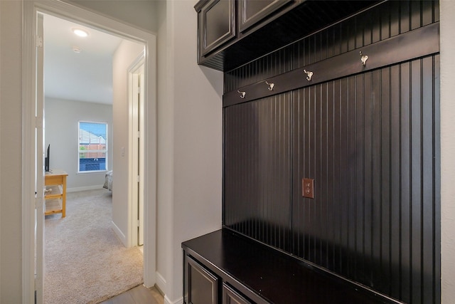 19506 Bradford Pines Ct, Cypress, TX 77433 - mudroom featuring baseboards and light colored carpet