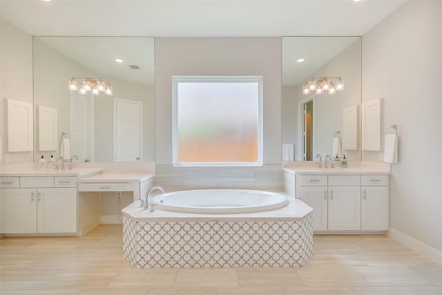 19506 Bradford Pines Ct, Cypress, TX 77433 - full bath with a bath, two vanities, and recessed lighting