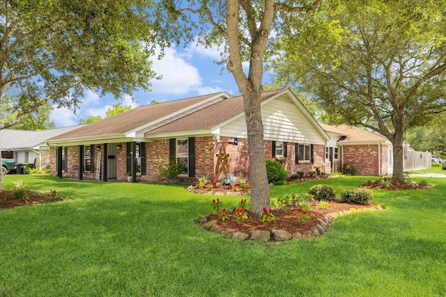 3214 Churchill St, Pearland, TX 77581 - ranch-style house featuring a front lawn, brick siding, and roof with shingles