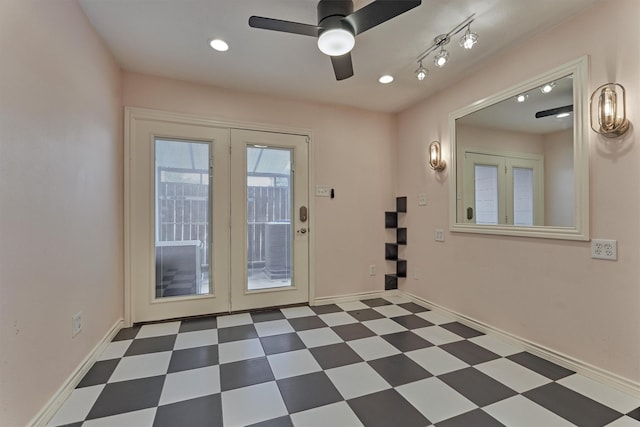 1437 Bowsprit Pt, Willis, TX 77318 - doorway to outside featuring tile patterned floors, a ceiling fan, and french doors