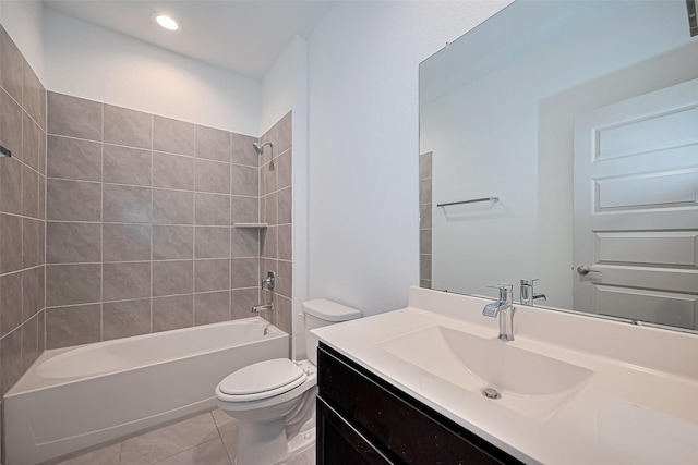 3943 Austins Pass, Katy, TX 77494 - full bathroom featuring vanity, tile patterned floors, shower / bath combination, and recessed lighting
