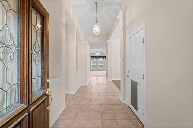 8722 Melting Shadows Ln, Houston, TX 77095 - foyer entrance featuring light tile patterned flooring and ceiling fan