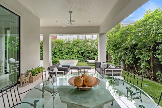 2707 Westgrove Ln, Houston, TX 77027 - view of patio / terrace featuring an outdoor living space, ceiling fan, and outdoor dining space