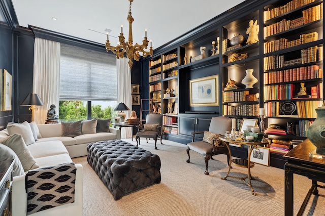 2707 Westgrove Ln, Houston, TX 77027 - living area featuring a chandelier, ornamental molding, and carpet