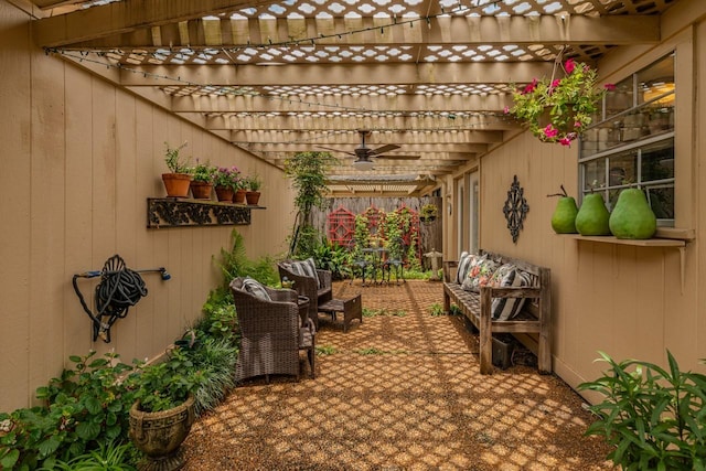 5975 Meadow Way, Beaumont, TX 77707 - view of patio with a pergola, ceiling fan, and outdoor lounge area