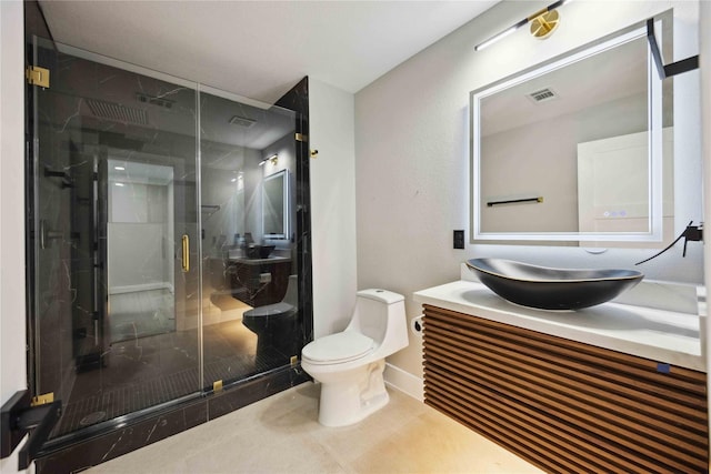 602 W 28th St Unit A, Houston, TX 77008 - bathroom with vanity, a shower stall, and tile patterned flooring