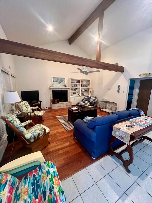 3185 Sea Castle Dr, Crystal Beach, TX 77650 - living room with a ceiling fan and wood finished floors