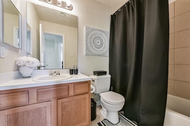 6103 Yorkglen Manor Ln, Houston, TX 77084 - bathroom featuring vanity, shower / bath combo, and tile patterned floors