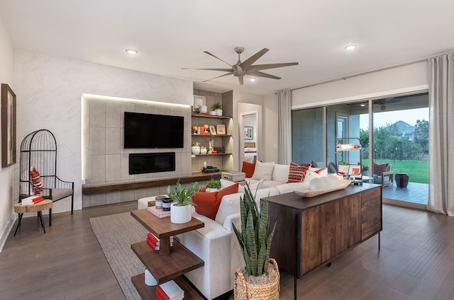 1568 River Point Dr, Friendswood, TX 77546 - living room with ceiling fan, dark wood-type flooring, and recessed lighting