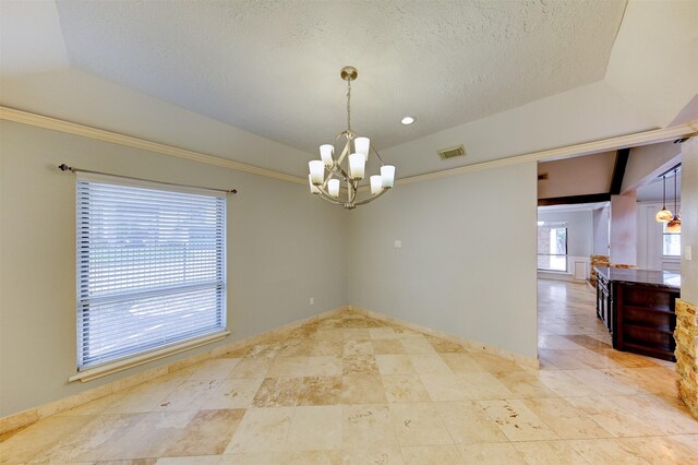 6803 Fawncliff Dr, Houston, TX 77069 - unfurnished room with a chandelier, a textured ceiling, and ornamental molding