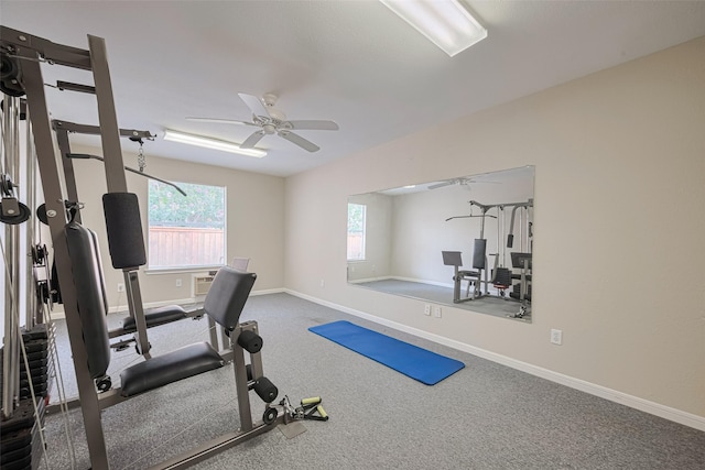 9 Foxworth Ct, Sugar Land, TX 77479 - exercise area featuring ceiling fan, plenty of natural light, and carpet flooring