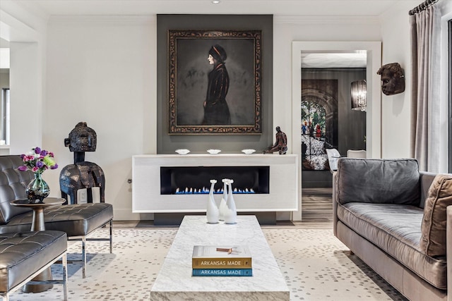 9718 Checkerboard St, Houston, TX 77096 - living area featuring light wood-style floors and ornamental molding