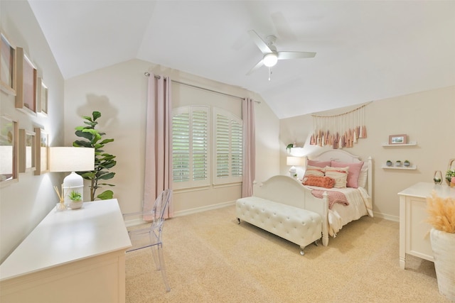 15431 Greens Cove Way, Houston, TX 77059 - bedroom with vaulted ceiling, light carpet, and a ceiling fan