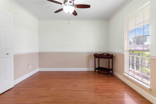 1418 Louisiana Ave, Pasadena, TX 77536 - spare room with ornamental molding, ceiling fan, and light wood-type flooring
