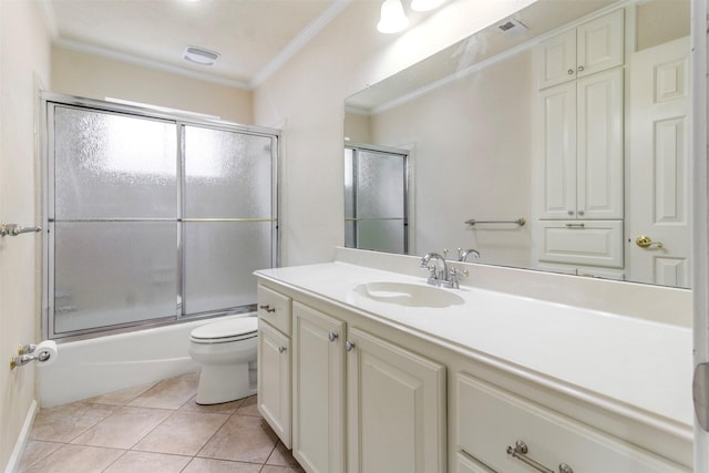 1418 Louisiana Ave, Pasadena, TX 77536 - bathroom featuring crown molding, vanity, enclosed tub / shower combo, and tile patterned flooring
