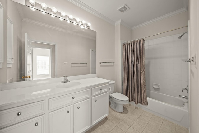 1931 Woodbury St, Houston, TX 77030 - full bath with vanity, tile patterned floors, shower / bath combo with shower curtain, and crown molding
