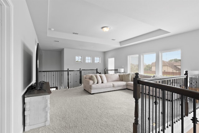 13746 Brahman Valley Ct, Cypress, TX 77429 - living room with a tray ceiling and carpet