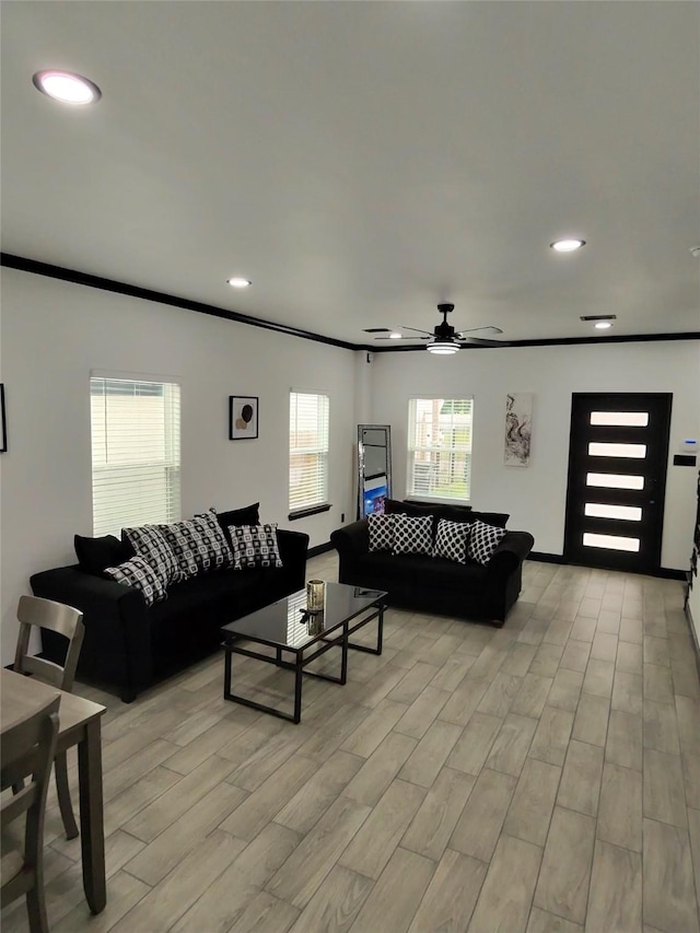 4739 Reed Rd Unit A, Houston, TX 77033 - living area with recessed lighting, light wood-type flooring, and ceiling fan