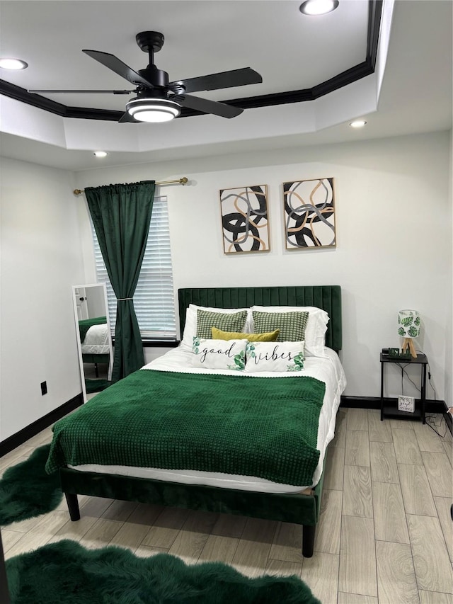 4739 Reed Rd Unit A, Houston, TX 77033 - bedroom with crown molding, recessed lighting, wood finished floors, and ceiling fan