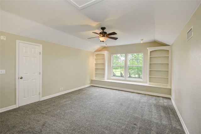 238 Horse Shoe Trl, Angleton, TX 77515 - carpeted spare room with lofted ceiling, built in features, and ceiling fan