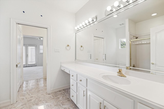 966 Bentwater Dr, Montgomery, TX 77356 - full bathroom featuring vanity, a shower, plenty of natural light, and recessed lighting