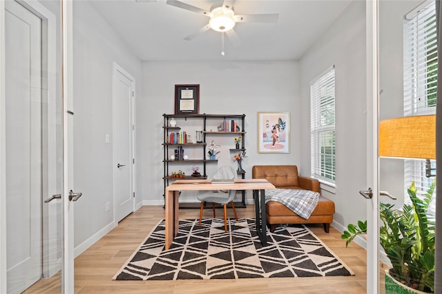 344 W 27th St, Houston, TX 77008 - office area featuring healthy amount of natural light, light wood-style flooring, and a ceiling fan