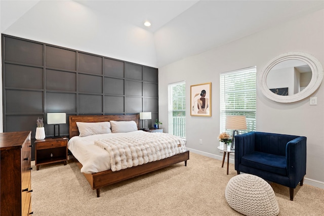 344 W 27th St, Houston, TX 77008 - bedroom featuring high vaulted ceiling and light carpet