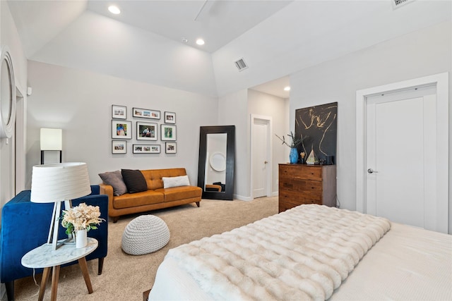 344 W 27th St, Houston, TX 77008 - bedroom with carpet flooring, recessed lighting, and high vaulted ceiling