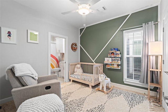 344 W 27th St, Houston, TX 77008 - bedroom with a crib and ceiling fan