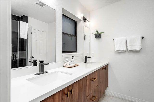 3404 Rosedale St, Houston, TX 77004 - full bathroom featuring double vanity and a shower with shower door