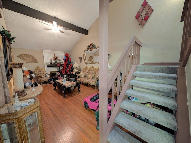 7140 S Dairy Ashford Rd, Houston, TX 77072 - stairs with wood finished floors and ceiling fan