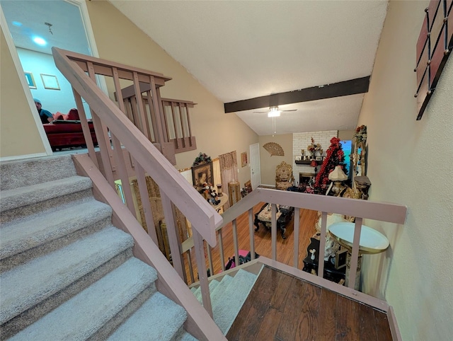 7140 S Dairy Ashford Rd, Houston, TX 77072 - stairway with wood finished floors and ceiling fan