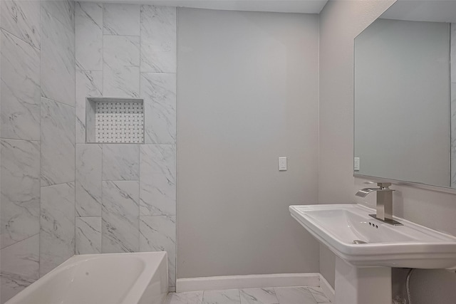 11502 Leader St, Houston, TX 77072 - full bathroom featuring marble look tiles and baseboards