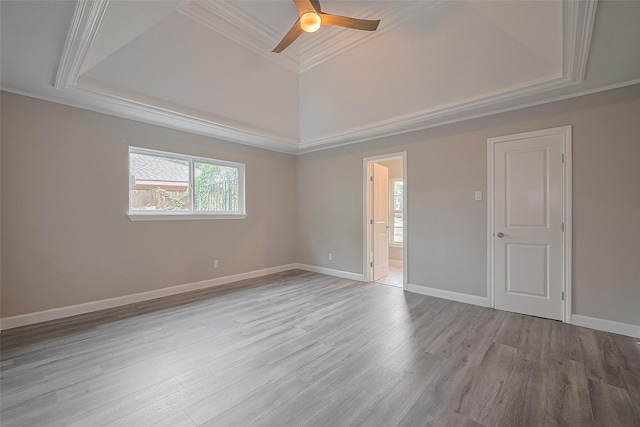 11502 Leader St, Houston, TX 77072 - unfurnished room featuring a raised ceiling, crown molding, ceiling fan, and wood finished floors