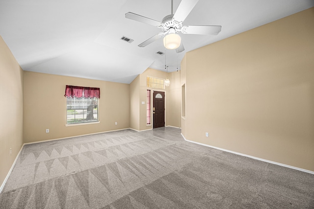 14319 Heron Marsh Dr, Cypress, TX 77429 - empty room with carpet floors, a ceiling fan, and lofted ceiling