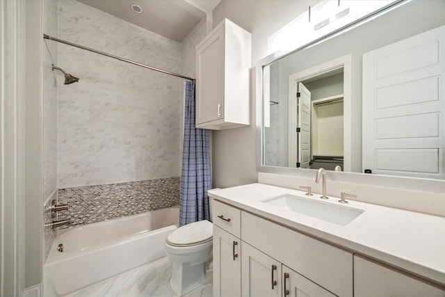1116 W Drew St, Houston, TX 77006 - full bathroom with shower / bath combo, vanity, and marble finish floors