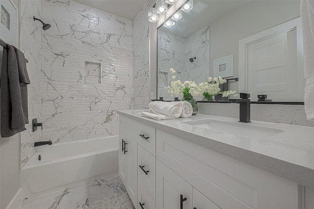 7108 Saint Augustine St, Houston, TX 77021 - full bath with double vanity, washtub / shower combination, and marble finish floors