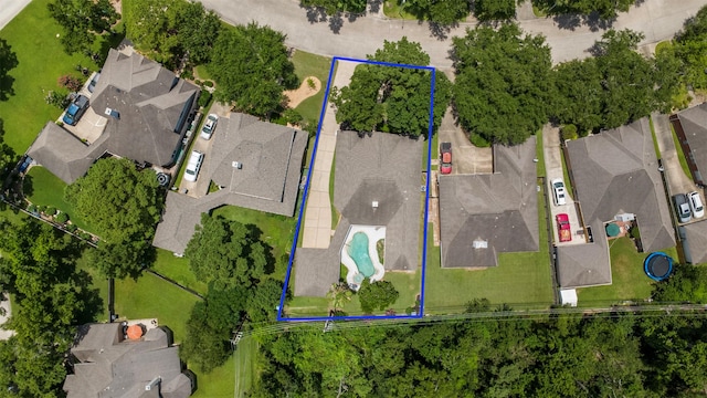 14510 Kings Head Dr, Houston, TX 77044 - aerial perspective of suburban area featuring property parcel outlined