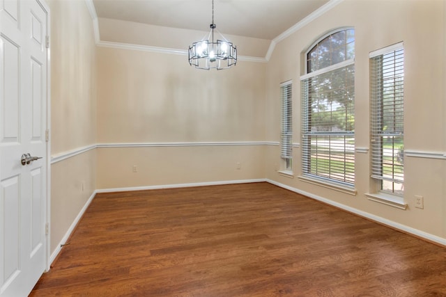 14510 Kings Head Dr, Houston, TX 77044 - spare room featuring ornamental molding, a chandelier, and wood finished floors