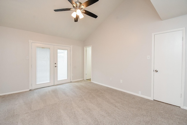 1010 Rock Canyon Dr, Katy, TX 77450 - carpeted spare room with french doors, a ceiling fan, and high vaulted ceiling